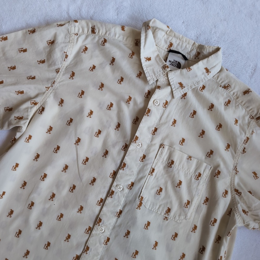 North Face Button Shirt Mens Large Cream Hiker Backpacker AOP Gorpcore Heritage